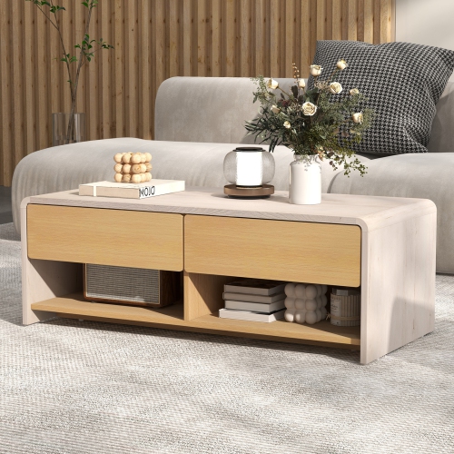 Gymax Home Coffee Table w/ 2 Drawers & 2 Storage Shelf Rectangle Table Cocktail Table