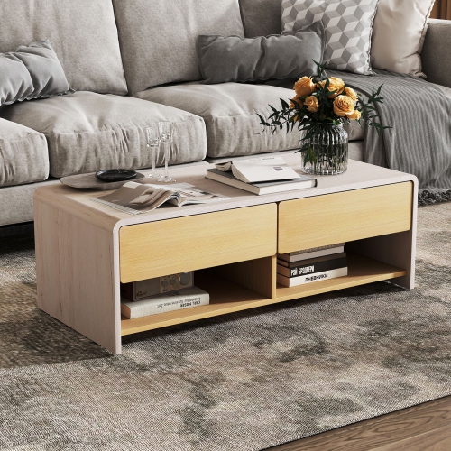 Gymax Home Coffee Table w/ 2 Drawers & 2 Storage Shelf Rectangle Table Cocktail Table