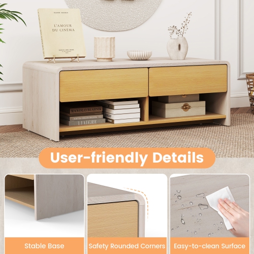 Gymax Home Coffee Table w/ 2 Drawers & 2 Storage Shelf Rectangle Table Cocktail Table