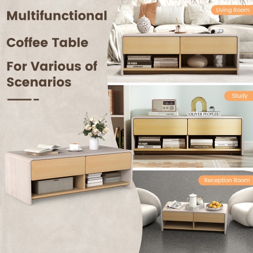 Gymax Home Coffee Table w/ 2 Drawers & 2 Storage Shelf Rectangle Table Cocktail Table