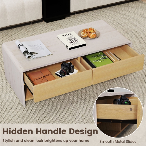 Gymax Home Coffee Table w/ 2 Drawers & 2 Storage Shelf Rectangle Table Cocktail Table