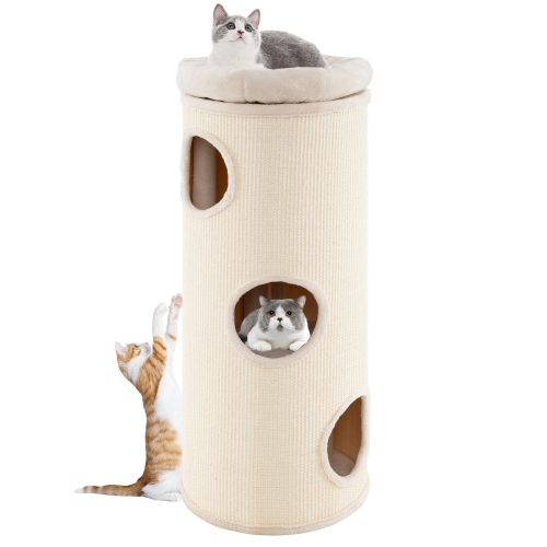Gymax 49'' Barrel-Shaped Kitten Condo w/ Removable Padded Top Perch Bamboo Mat