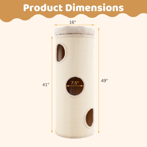 Gymax 49'' Barrel-Shaped Kitten Condo w/ Removable Padded Top Perch Bamboo Mat