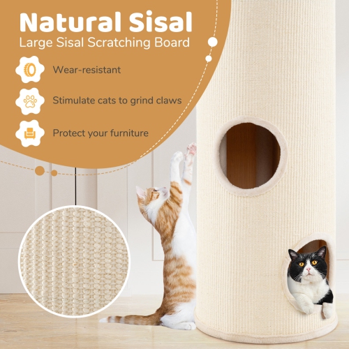 Gymax 49'' Barrel-Shaped Kitten Condo w/ Removable Padded Top Perch Bamboo Mat