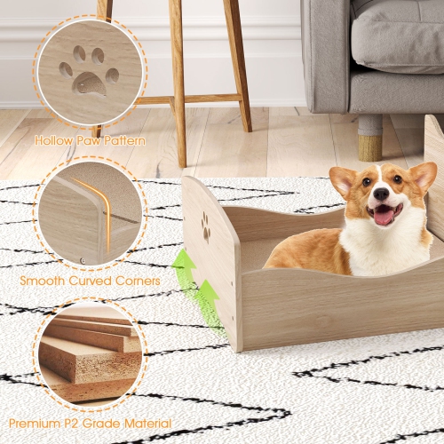 Gymax Elevated Pet Bed Frame Indoor Large Cat Bed w/ Rails Cute Headboards Animals Bed