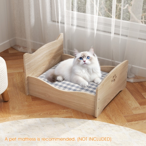 Gymax Elevated Pet Bed Frame Indoor Large Cat Bed w/ Rails Cute Headboards Animals Bed