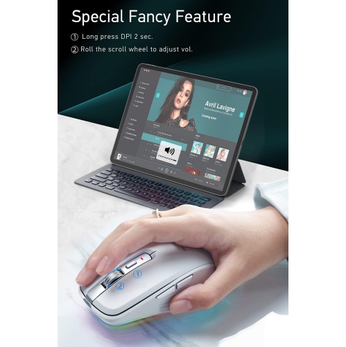 2.4GHz dual-mode Bluetooth wireless mouse,dual-mode Bluetooth with receiver, 2400 DPI adjustable Bluetooth mouse with RGB light, suitable for desktop