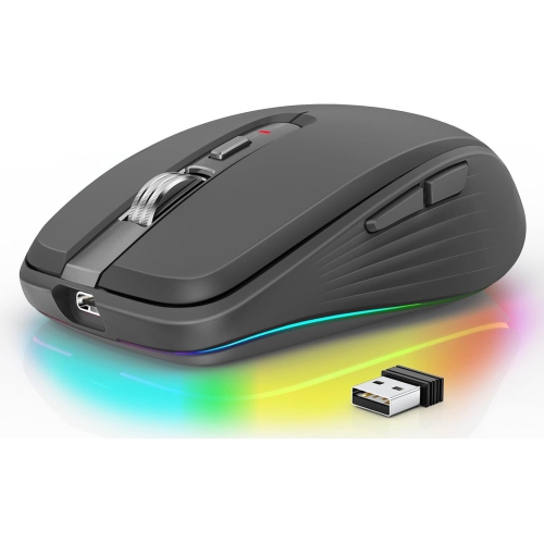 2.4GHz Dual Mode Bluetooth Wireless Mouse, Dual Mode Bluetooth with Receiver, 2400 DPI Adjustable Bluetooth Mouse with RGB Light for Desktop Laptop