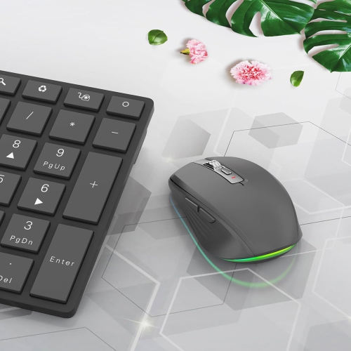 2.4GHz Dual Mode Bluetooth Wireless Mouse, Dual Mode Bluetooth with Receiver, 2400 DPI Adjustable Bluetooth Mouse with RGB Light for Desktop Laptop