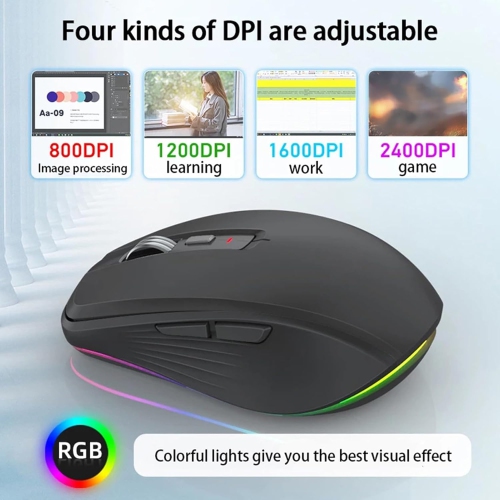 2.4GHz Dual Mode Bluetooth Wireless Mouse, Dual Mode Bluetooth with Receiver, 2400 DPI Adjustable Bluetooth Mouse with RGB Light for Desktop Laptop
