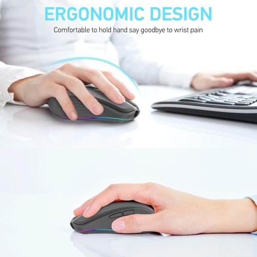 2.4GHz Dual Mode Bluetooth Wireless Mouse, Dual Mode Bluetooth with Receiver, 2400 DPI Adjustable Bluetooth Mouse with RGB Light for Desktop Laptop