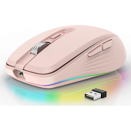 2.4GHz Dual Mode Bluetooth Mouse, Portable Ergonomic Wireless Mouse, Dual Mode Bluetooth with Receiver, 2400 DPI Adjustable Bluetooth Mouse with RGB