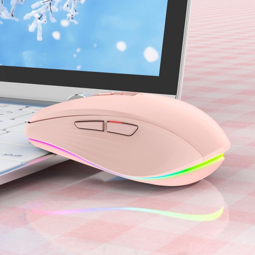 2.4GHz Dual Mode Bluetooth Mouse, Portable Ergonomic Wireless Mouse, Dual Mode Bluetooth with Receiver, 2400 DPI Adjustable Bluetooth Mouse with RGB