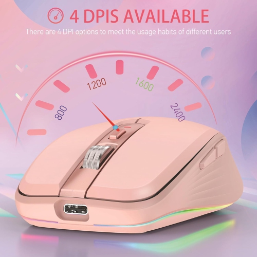 2.4GHz Dual Mode Bluetooth Mouse, Portable Ergonomic Wireless Mouse, Dual Mode Bluetooth with Receiver, 2400 DPI Adjustable Bluetooth Mouse with RGB