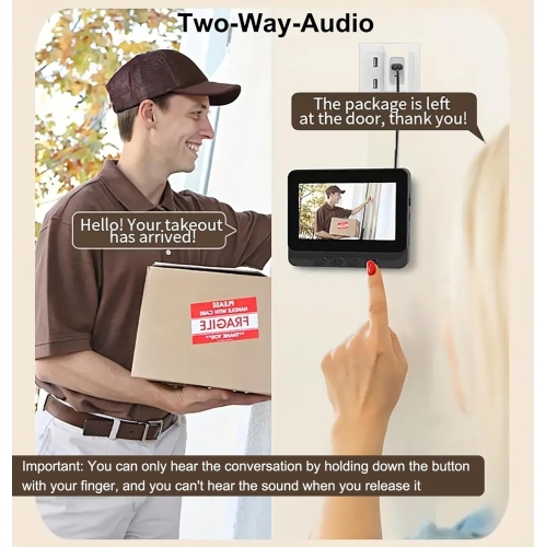 Wireless Doorbell Camera, 800W 170° HD IP65 Waterproof, 1000mAh Rechargeable Battery Night Vision Two-Way Audio +128G