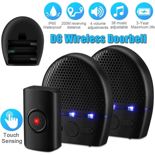 Sonnette sans fil d'extérieur Sonnette de maison intelligente étanche 38 chansons Récepteur sans prise LED Flash Alarme de sécurité