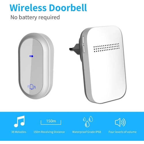 Wireless doorbell, entrance doorbell, intercom, call doorbell set, no battery required, waterproof, dustproof, wireless, entrance doorbell - white,