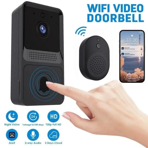 Sonnette intelligente Wi-Fi Sonnette de sécurité Interphone Sonnette vidéo avec caméra – Noir