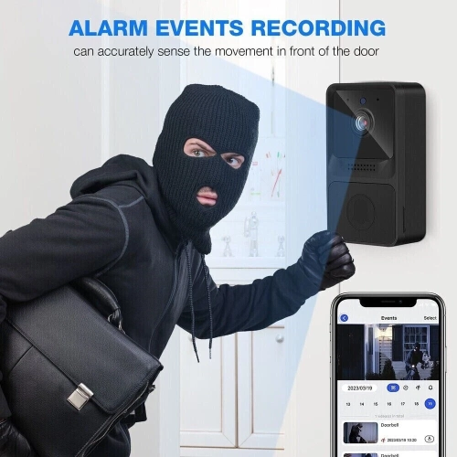 Sonnette intelligente Wi-Fi Sonnette de sécurité Interphone Sonnette vidéo avec caméra – Noir