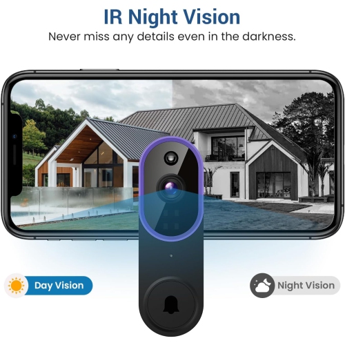 Sonnette vidéo intelligente IA Caméra vidéo sans fil Interphone Détection humaine Vision nocturne HD - Violet