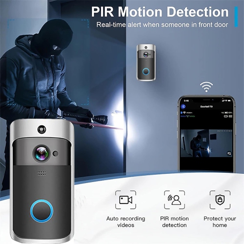 Interphone vidéo intelligent Sonnette sans fil Cat Eye V5 Home Caméra de surveillance vidéo Wi-Fi - Noir