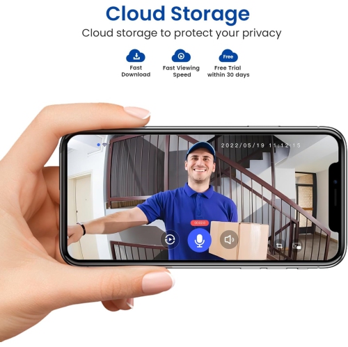 Sonnette vidéo intelligente avec caméra, sonnerie, détection intelligente par intelligence artificielle humaine, audio bidirectionnel, vision