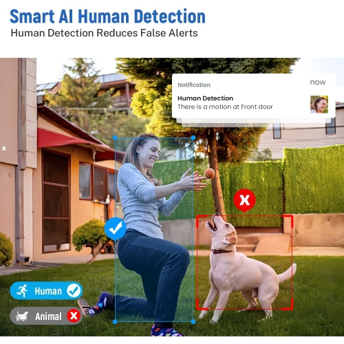 Sonnette vidéo intelligente avec caméra, sonnerie, détection intelligente par intelligence artificielle humaine, audio bidirectionnel, vision
