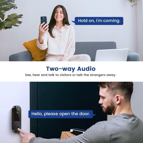 Sonnette vidéo intelligente avec caméra, sonnerie, détection intelligente par intelligence artificielle humaine, audio bidirectionnel, vision