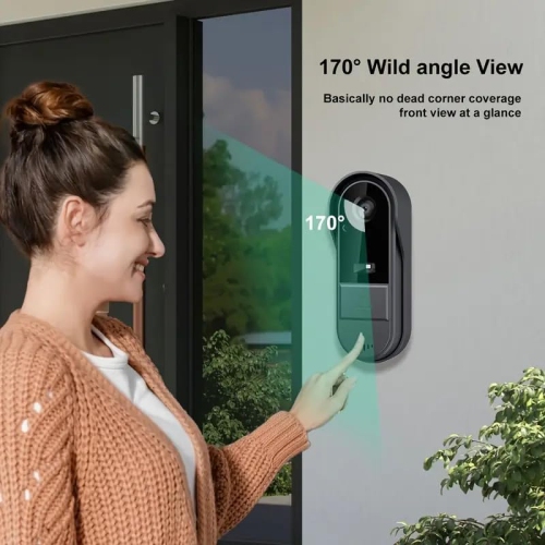 Wireless Doorbell Camera, 800W 170° HD IP65 Waterproof, 1000mAh Rechargeable Battery Night Vision Two-Way Audio +64G