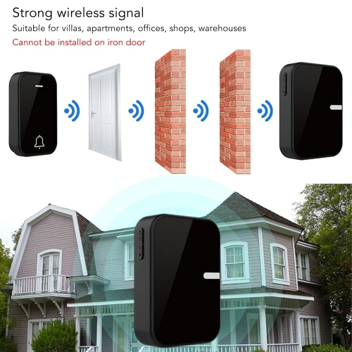 Longue distance et volume élevé aux États-Unis Sonnette sans fil 433 auto-génératrice sans batterie étanche pour la maison de Dingdong, modèle