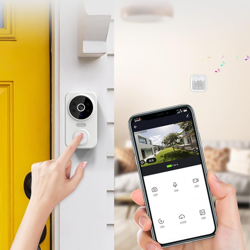 Smart Doorbell Camera Wireless Remote Video Doorbell Supports 2.4G WiFi for Two-Way Intercom Built-in Battery Wireless Video Doorbell with Noise