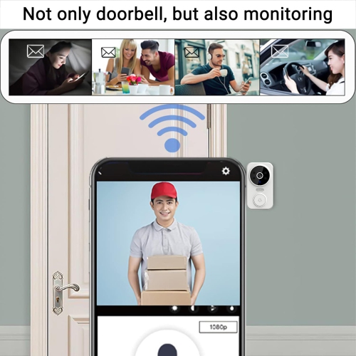 Smart Doorbell Camera Wireless Remote Video Doorbell Supports 2.4G WiFi for Two-Way Intercom Built-in Battery Wireless Video Doorbell with Noise
