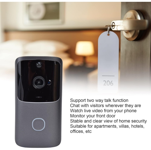 Sonnette de porte HD Wi-Fi avec capteur de mouvement passif à infrarouge, audio bidirectionnel, fonctionnement à distance mobile, caméra sans fil