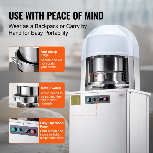 VEVOR 20PCS Electric Dough Divider Rounder, Automatic Dough Ball Cutting Making Machine, 2.12oz - 9.17oz Equal Dough Cutter with Pure Copper Motor