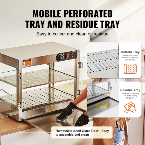 VEVOR 2-Tier Commercial Food Warmer Display, 800W Food Display Warmer with Light to Enhance Food Display, 86℉~185℉ Temperature Control, 58L Large