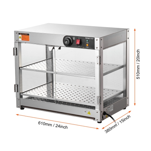 VEVOR 2-Tier Commercial Food Warmer Display, 800W Food Display Warmer with Light to Enhance Food Display, 86℉~185℉ Temperature Control, 58L Large