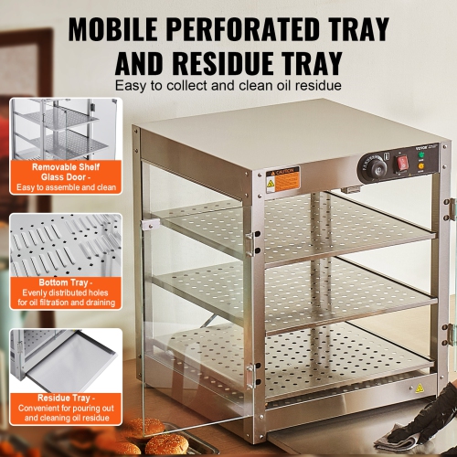 VEVOR 3-Tier Commercial Food Warmer Display, 800W Food Display Warmer with Light to Enhance Food Display, 86℉~185℉ Temperature Control, 90L Large