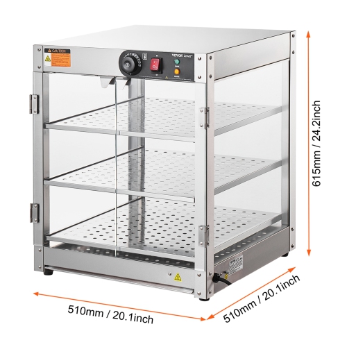 VEVOR 3-Tier Commercial Food Warmer Display, 800W Food Display Warmer with Light to Enhance Food Display, 86℉~185℉ Temperature Control, 90L Large