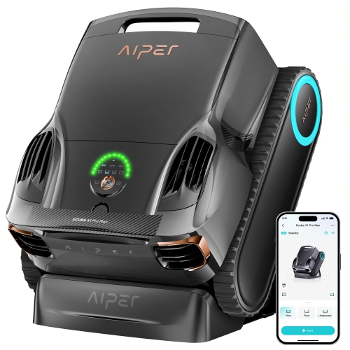 Image 1 de 10.. Aiper Scuba X1 Pro Max - Nettoyeur robotique tout-en-un pour piscine avec FlexiPath™ 2,0, OmniSense+™ 2,0, moteur TVC et contrôle des applications