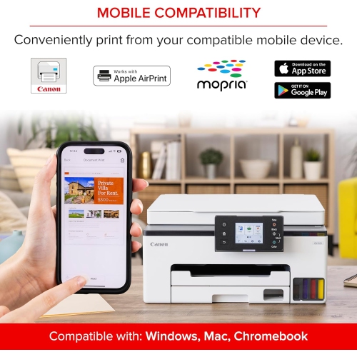 Canon Megatank GX1020 All-in-One Wireless Supertank [Megatank] Printer, 2.7" LCD Color Touchscreen, Auto Duplex Printing