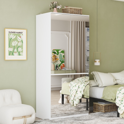 Famapy 4-Door Mirror Wardrobe with Real Glass – White Finish, Stylish & Durable,, White