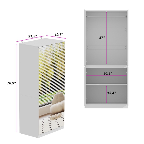 Famapy 4-Door Mirror Wardrobe with Real Glass – White Finish, Stylish & Durable,, White