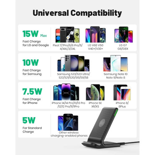 INIU 2-Pack 15W Qi Certified Fast Wireless Charging Stand with Adaptive LED Light, Compatible with iPhone 16/15/14/13/12, Samsung Galaxy, and More