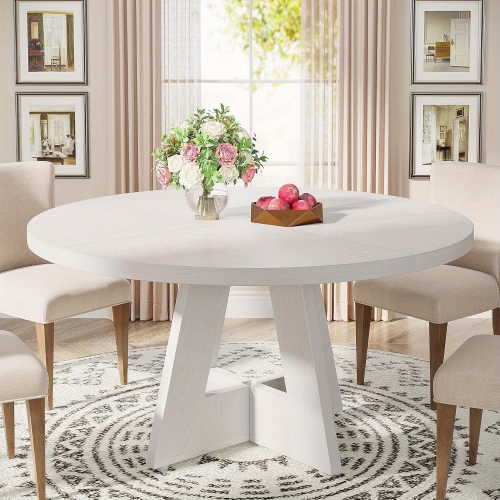 LANTINE  Round Dining Table Wood Kitchen Table for Dining Room, 47 In Dinning Room Tables for 4-6, Circle Dinner Table w Wooden Tabletop And Cross