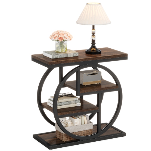 Lantine End Table For Living Room, 4-Tier Narrow Side Table With Storage Shelves, Industrial Bedside Table For Bedroom, Wood Small Sofa Side Table