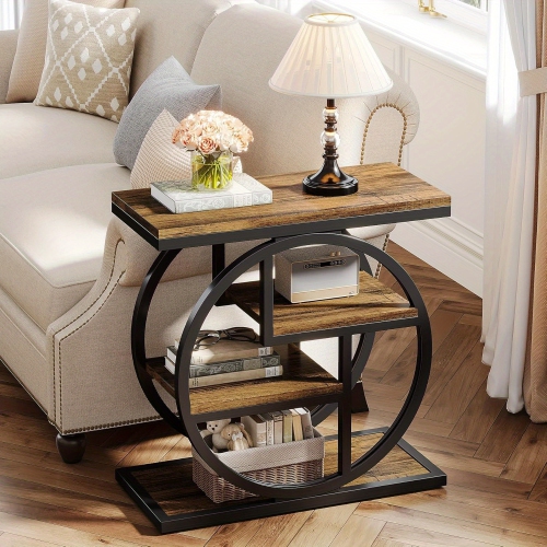 Lantine End Table For Living Room, 4-Tier Narrow Side Table With Storage Shelves, Industrial Bedside Table For Bedroom, Wood Small Sofa Side Table