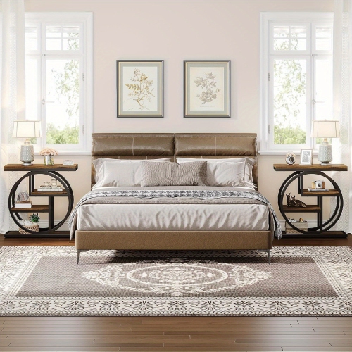 Lantine End Table For Living Room, 4-Tier Narrow Side Table With Storage Shelves, Industrial Bedside Table For Bedroom, Wood Small Sofa Side Table