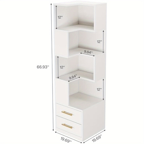 Lantine 5-Tier 66.9-Inch Tall Corner Bookshelf, Modern Simple Storage Cabinet for Living Room, Home Office, White