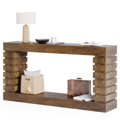 Longue table console Lantine, table d'entrée en bois avec rangement, table de canapé étroite pour couloir d'entrée de salon, porte-échelles,