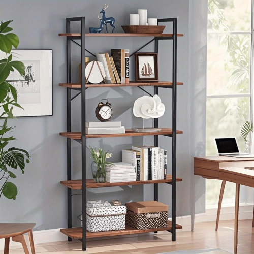 Lantine – Bibliothèque à 5 niveaux, étagère industrielle avec cadre en métal, étagère rustique haute pour le salon, bureau, bureau à domicile